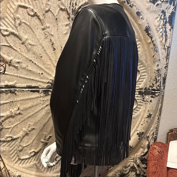 Adore Black Fringe Leather Jacket - Picture 7 of 16